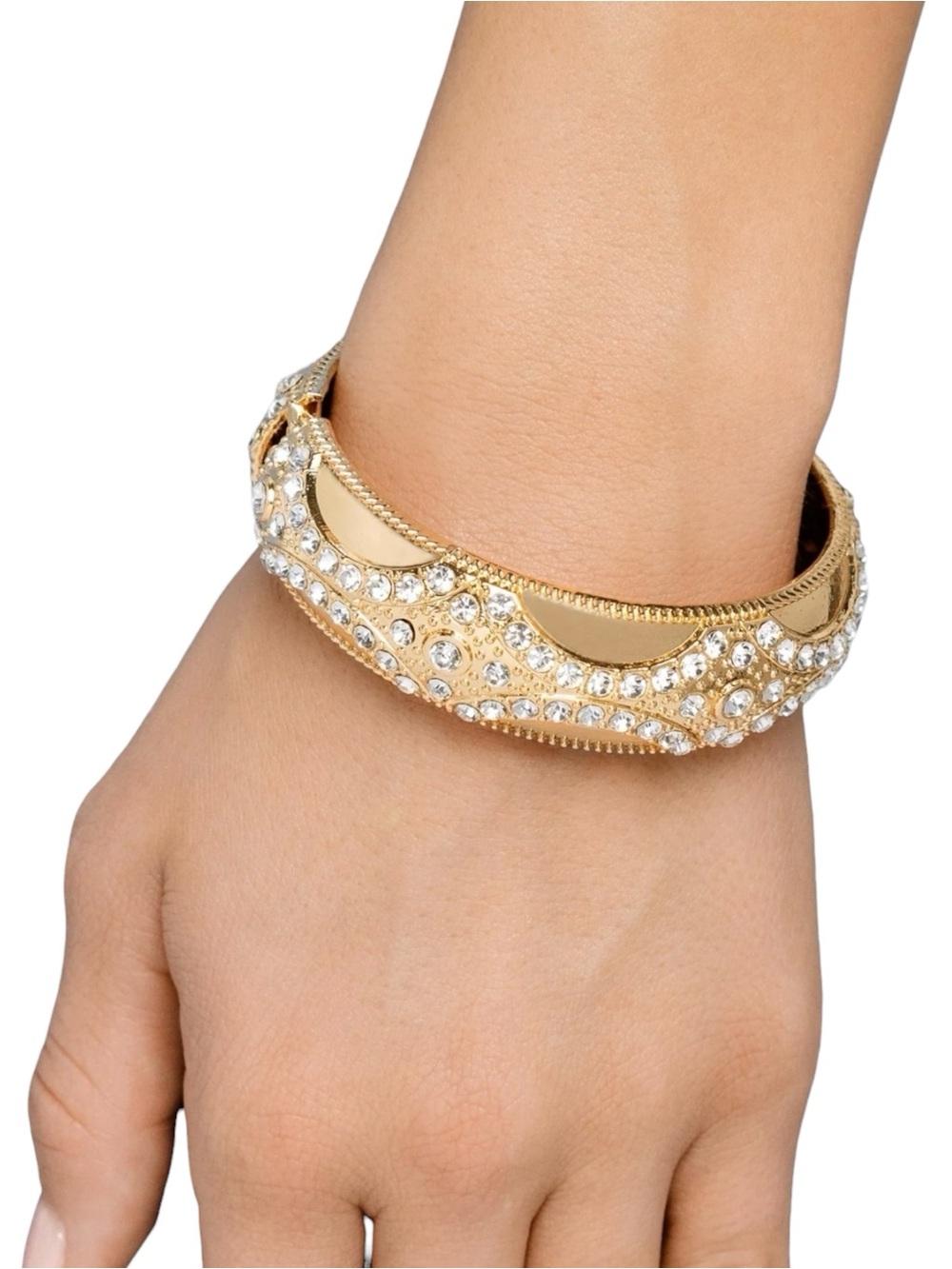 "Draped in Decadence" hinged Gold Bangle Bracelet by Paparazzi NWOT - Picture 2 of 2